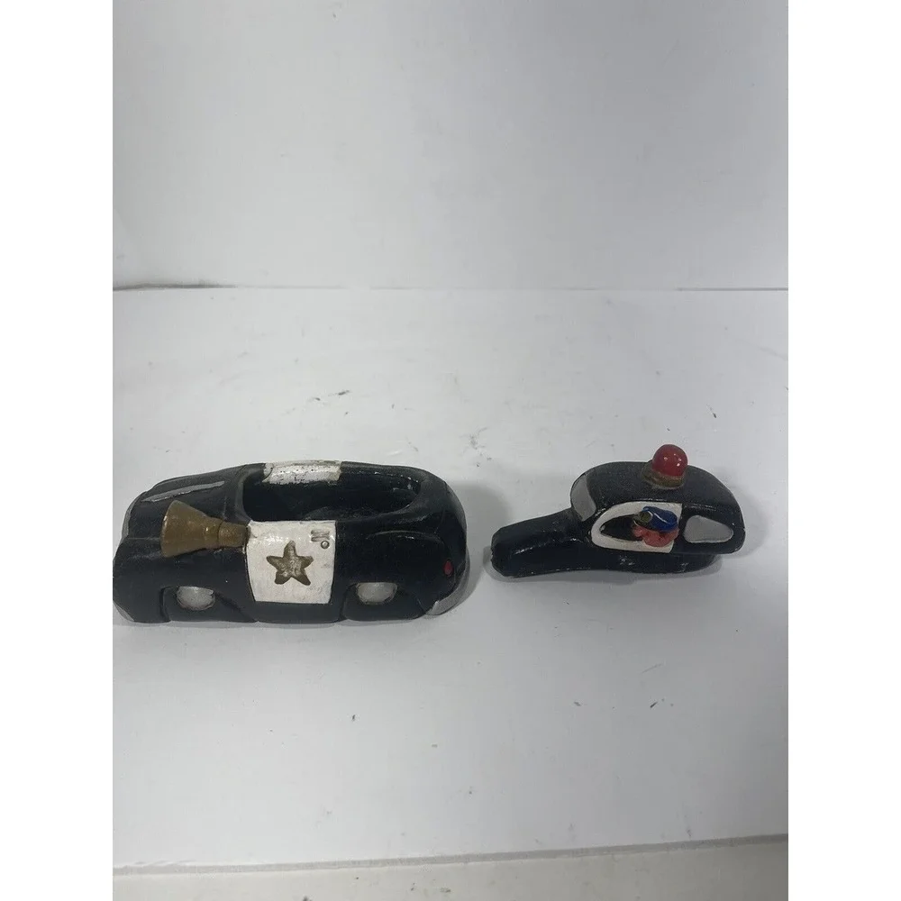 Vintage City Police Car Ceramic Ashtray Figurine Black Car Paperweight Top Opens
